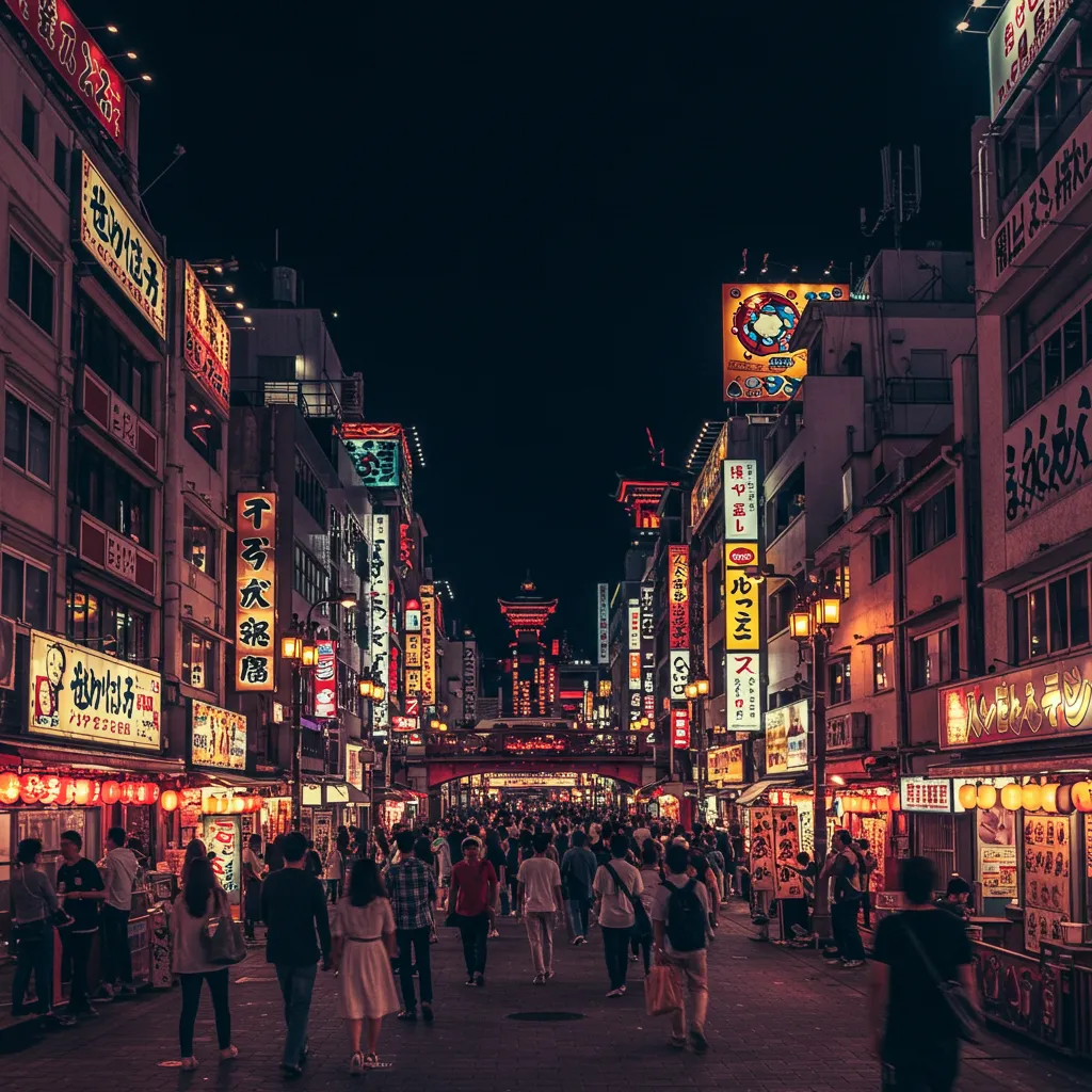 Enseignes lumineuses et foule dans le quartier Dotonbori à Osaka la nuit