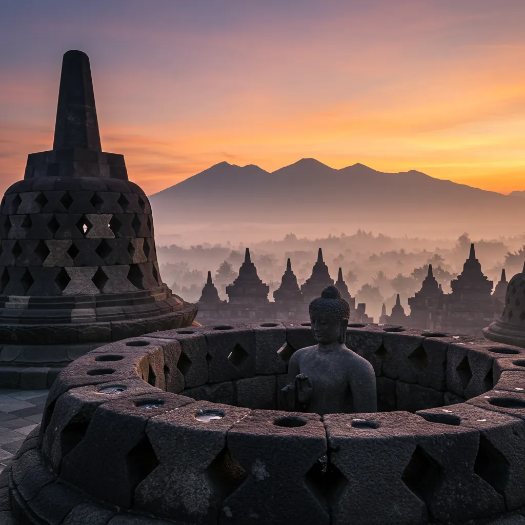Lever du Soleil au temple de Borobudur
