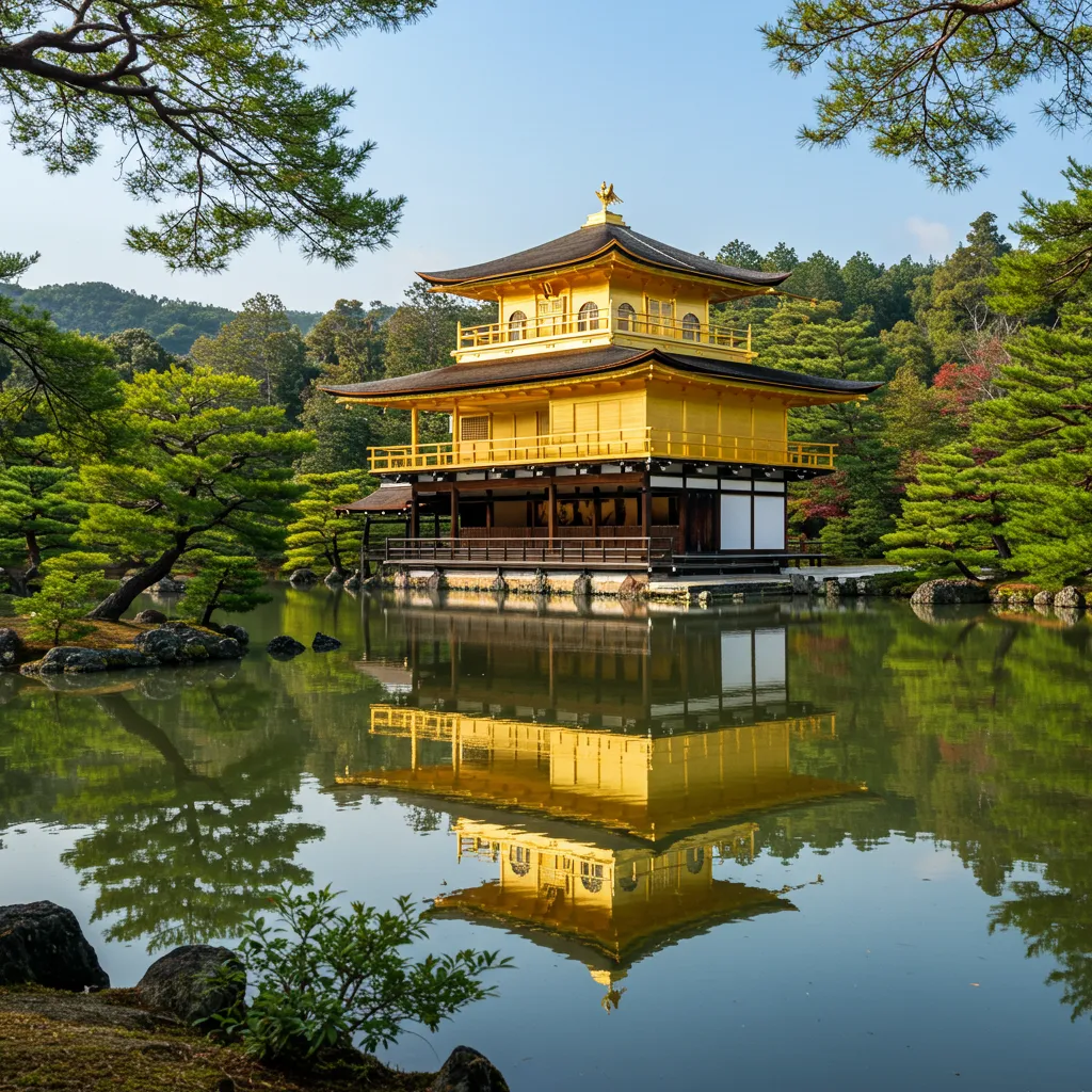Pavillon d'Or (Kinkaku-ji) se reflétant dans l'étang à Kyoto