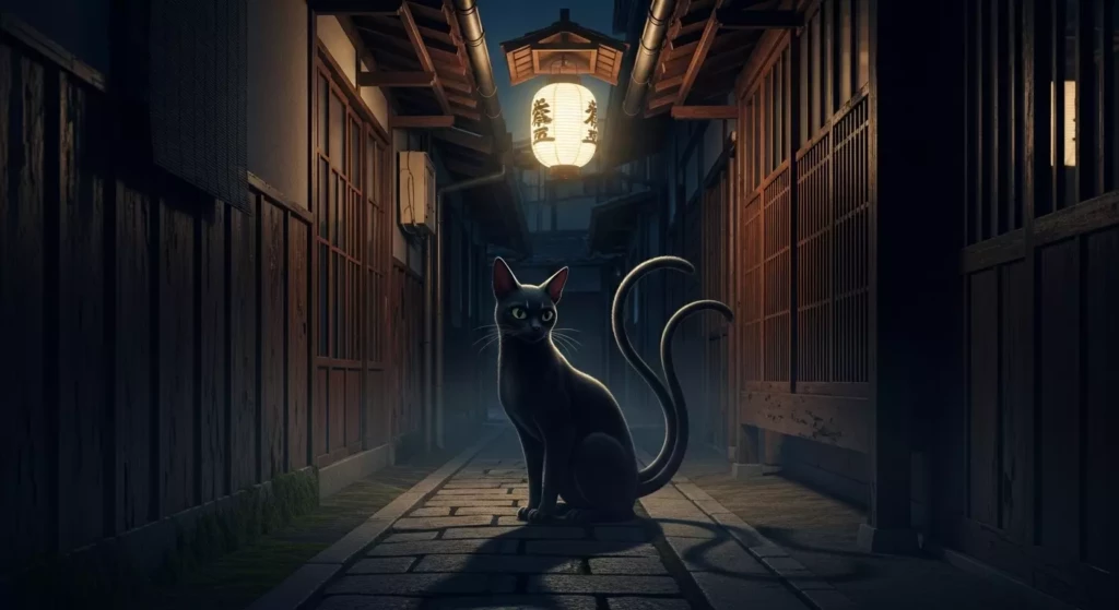 nekomata-yokai-ruelle-japon-nuit