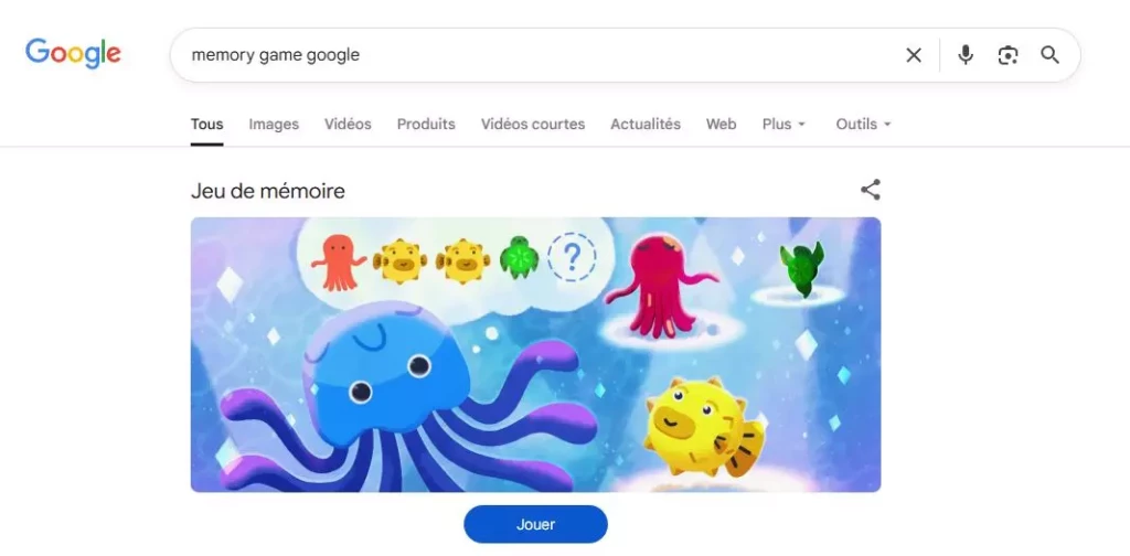 Accéder au jeu de mémoire Simon de Google